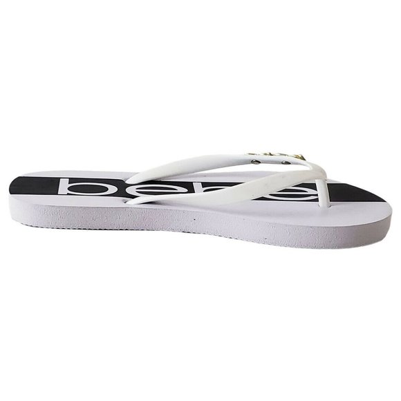 NWT BEBE WOMEN'S WHITE BLACK THONG SLIP ON SANDALS - Picture 6 of 9